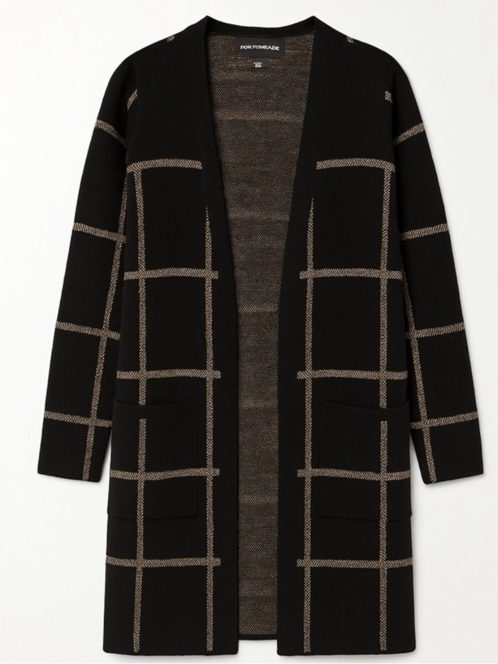 Fox For Made Black Windowpane Open-Front Long Cardigan